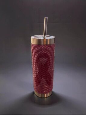 Pink Rhinestone Insulated Stainless Steel Tumbler with Straw